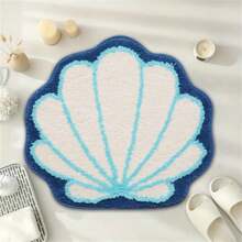 1 قطعة سجادة حمام بشكل محار مبطن - قابلة للغسل في الغسالة 100% بوليستر، بتصميم محار أزرق وأبيض، ملمس ناعم وفاخر، مناسبة للحمام والغرفة والمطبخ والمكتب وغرفة الألعاب - سجادة أرضية زخرفية، سجادة حمام ديكور مدخل الحمام والمطبخ