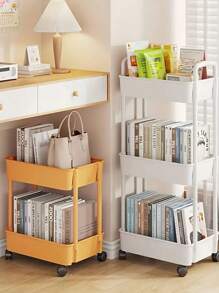 1pc (3 Tiers) Shelves, Trolley, Small Space From Floor To Ceiling, Kitchen, Multi-Level Mobile Toilet, Toilet, Bedside Storage Bookshelf (White/Black)