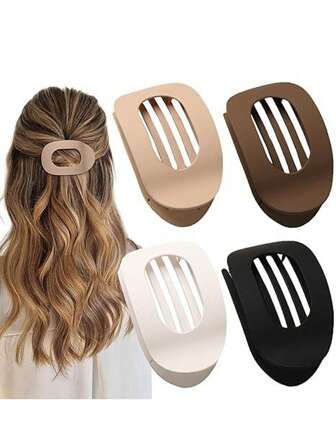 4pcs/1pc Women's 9.4cm/3.7in Large Black, White, Khaki, Brown Lightweight Plastic Hair Clips, Fashion Versatile High-End Elegant Simple Solid Color Hair Claws, Suitable For Daily Outing, Casual, Party, Beach, Commute, Vacation, Hair Styling, Washing Face, Makeup, Outfit Accessory, Hair Slide, Hair Barrettes, White Hair Accessories, Black Accessories