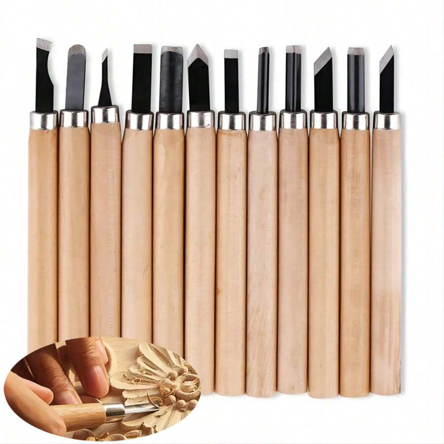 12pcs Professional Wood Carving Chisel Set - Handtools For Fine Carving And Woodworking, Made Of Durable Material