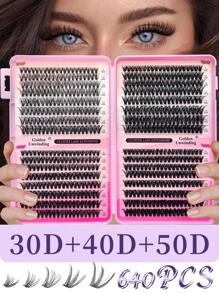 640 قطعة طقم تمديد الرموش، طقم تمديد الرموش DIY، طقم كتل الرموش المتفردة، طقم تمديد الرموش الزواري D مع مواد تثبيت وإغلاق وأداة تطبيق الرموش، طقم رموش للاستخدام اليومي والأعياد والسفر أو كهدية لعائلتك وأصدقائك