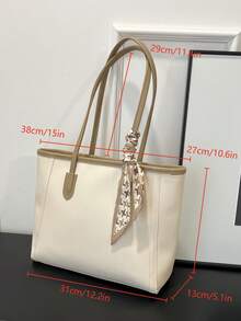 Large Capacity Minimalist Vintage-Style Handbag In Solid PU Leather With Matching Scarf, Versatile And Elegant Women's Bag, Fashionable Bag With Bow, Eye-Catching Handbag - 白色 - 查看 6