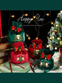 New Christmas Apple Bag, Christmas Gift Packaging Bag, Christmas & New Year Celebration Supplies, Velvet Drawstring Bag, Gift Storage Bag, Christmas Eve Blessing Fruit Velvet Bag, Suitable For Christmas, New Year, Gift Packaging & Storage - Multicolor - View 4