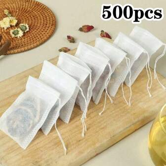 10/100/200/300/500pcs Non-Woven Tea Bag Filter Bags - Reusable, Sealed, And Lint-Free For Restaurant, Coffee House, And Home Use - Perfect For Loose Leaf Tea, Spices, And Herbs