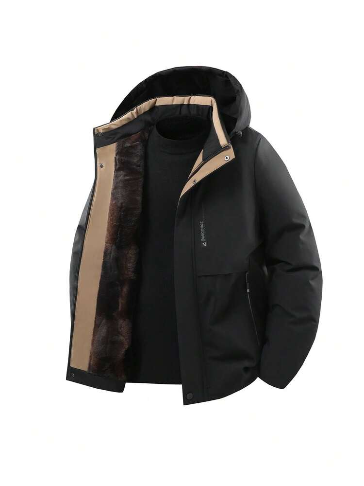 Nueva chaqueta de forro polar impermeable y cálida con capucha desmontable, acolchada con grafeno, para hombres, para senderismo y esquí, de color negro, para deportes de otoño/invierno - Negro - Añade 2