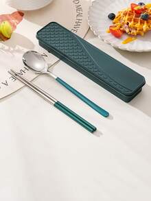 3pcs/4pcs Stainless Steel Cutlery Set, Spoon Fork Chopsticks, Student Outdoor Travel Portable Tableware With Storage Box - Multicolor - View 20