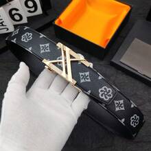 男士自动扣皮带，商务休闲百搭，合金扣，星形字母印花，适合正式、休闲、居家穿着，长度120厘米，秋季、万圣节、秋冬季配饰，适合青少年、青年、男士，休闲、户外、运动、度假、毕业礼物、生日礼物、日常穿着 - 黑色 - 查看 11