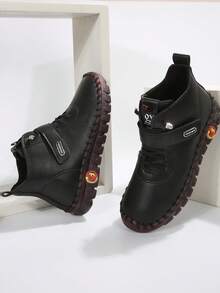 Bottines à bout rond pour femmes, confortables avec semelle souple faites à la main, bottes de plein air casual et de sport - Noir - Voir 3