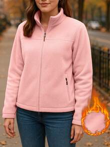 Damen Outdoor Lässig Fleecejacke, einfarbig minimalistisch, Herbst/Winter Stil, vielseitige Oberbekleidung