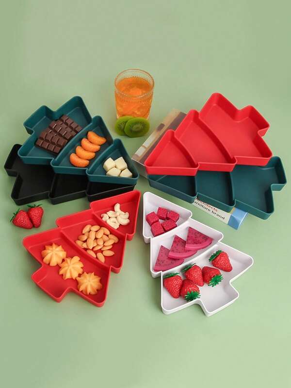 1 pieza Plato de plástico para frutas, plato compartimentado con forma de árbol de Navidad de alta calidad y creativo para el hogar, sala de estar, bar y KTV, decoraciones navideñas, pijamas navideños, regalos navideños, decoración navideña