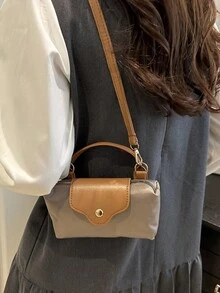 女士尼龙迷你斜挎包，磁扣饺子造型休闲可爱时尚手提包，卡哇伊 - 卡其色 - 查看 5