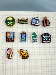 10pcs/Set Middle Eastern Style Camel & Car Cartoon Pattern Sandal Accessories DIY Slippers Decor, Suitable For Middle East Travelers, Birthday & Holiday Gifts