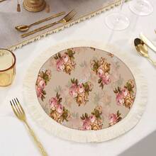 1/4/6 pièces Nappes de table en lin à franges, sets de table imprimés lavables, tapis de protection de surface, nappes de table d'intérieur et d'extérieur, convient pour les fêtes, la décoration de cuisine