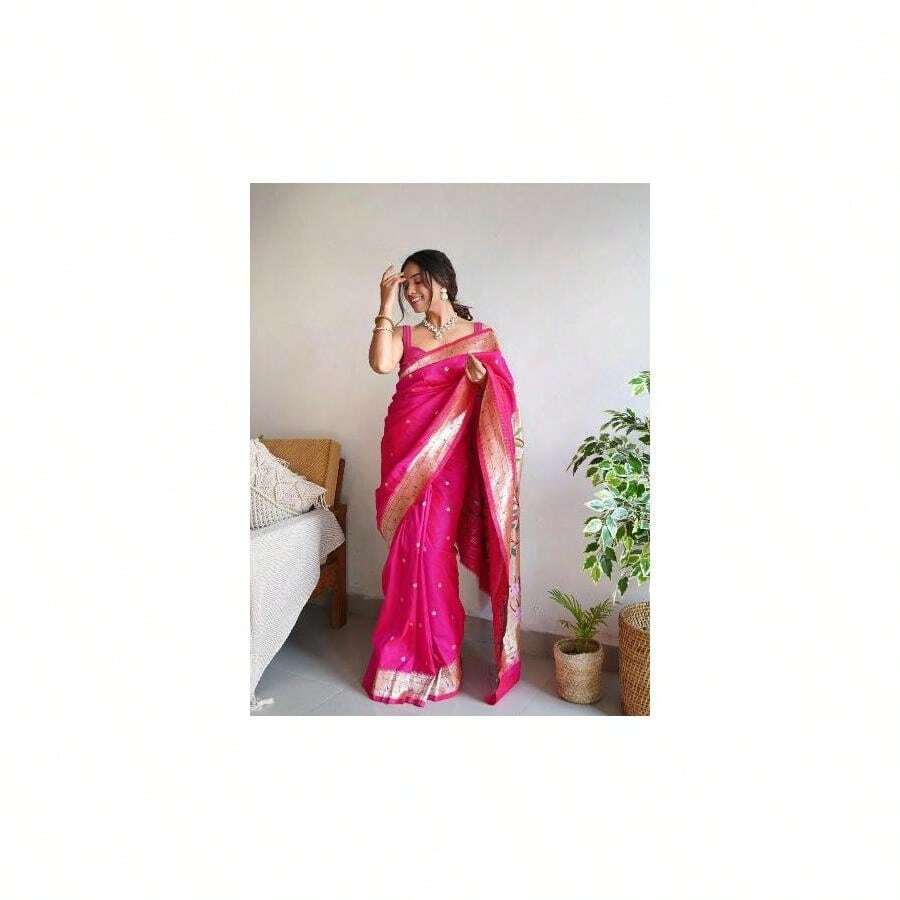 Pink Soft Silk Saree UK Next Day - Multicolor - View 1