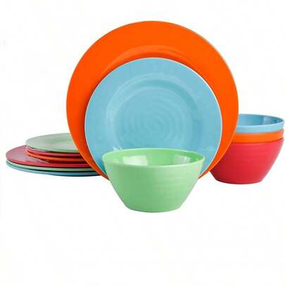 12 Piece Unbreakable Wheat Straw Melamine Plates And Bowls Dinnerware Set - Outdoor, Camping, & Everyday Use - Matte Exterior/Shiny Interior Taupe, Popular Dinnerware 2025