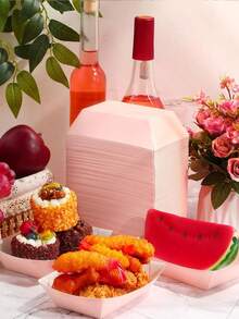 100pcs Pink Boat-Shaped Food Trays - Kraft Paper Boat-Shaped Party Serving Trays, For Taco, Fries, Cake, Snacks, Fruits, Appetizers, Holiday Party Food Plates, Suitable For Birthday Party, Christmas, Thanksgiving, Halloween (100/50/10pcs)