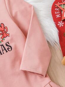 Young Girl' Cute Christmas Bunny Ear Hooded Dress, Spreading Christmas Cheer! Pink Bunny Ear Hoodie Dress, Christmas Themed Prints, Suitable For Christmas Party And Daily Wear In Autumn/Winter - Red Violet - View 5