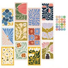 12 件套复古热带花卉明信片，叶子系列，彩色花卉植物束元素，家居背景墙装饰卡，带彩色圆点贴纸，创意留言照片道具 - 彩色 - 查看 5