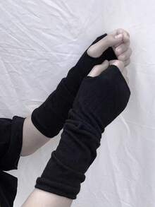 1 Pair Unisex Japanese Harajuku Style Striped Dark Fingerless Gloves, Student Y2K Sun Protection Arm Sleeves, For Men & Women