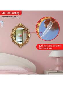 复古欧式金色花卉雕花木框亚克力装饰镜，适用于现代浴室、卧室、客厅、走廊、创意壁挂和化妆镜