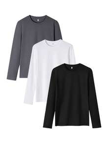 3pcs/Set Men's Basic Solid Color Round Neck Slim Fit Long Sleeve T-Shirts, Casual Everyday Wear, Suitable For Travel And Lightweight Daily Wear, Spring/Autumn - Multicolor - View 2