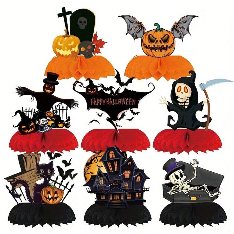 万圣节派对蜂巢中心装饰，蜂巢纸扇中心装饰，桌面装饰。万圣节派对餐桌蜂巢装饰（需DIY组装，易于组装）