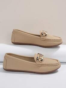 2025 Women's Spring New Arrival Gold Chain Elegant Slip-On Loafers, Lightweight & Comfortable, Versatile Rubber Flat Shoes - Apricot - View 4