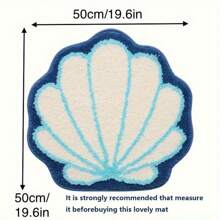 1 قطعة سجادة حمام بشكل محار مبطن - قابلة للغسل في الغسالة 100% بوليستر، بتصميم محار أزرق وأبيض، ملمس ناعم وفاخر، مناسبة للحمام والغرفة والمطبخ والمكتب وغرفة الألعاب - سجادة أرضية زخرفية، سجادة حمام ديكور مدخل الحمام والمطبخ