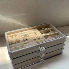 1 hộp đựng trang sức bằng acrylic trong suốt, hộp đựng trang sức 3 tầng dạng ngăn kéo, trang sức, khuyên tai, nhẫn, dây chuyền, vòng tay, mặt dây chuyền, hộp đựng trưng bày - Nhiều màu - Xem 10
