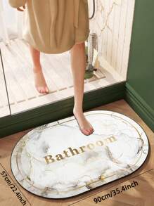 1pc Silica Gel Bathroom Mat, Faux Marble Texture Pattern In White Base With Gray Veins, Accented With Gold Frame And "Bathroom" Text, Presenting A Minimalist Yet Elegant Style, Luxurious Bathroom Rug With Cushioned Sponge And Rubber Bottom, Suitable For Kitchen, Bathroom, Entryway, Laundry Room Bathroom Kitchen Decor Kitchen Rug - Multicolor - View 6