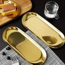 创意金属椭圆托盘（金色）圣诞金拼盘水果盘甜品盘小吃盘沙拉盘蛋糕盘适用于餐厅厨房餐桌厨房圣诞 - 金色 - 查看 7