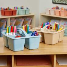 6 pièces Boîte de rangement de style bohème en plastique avec 3 compartiments et poignée. Boîte de rangement portable polyvalente pour la classe, le bureau, les fournitures scolaires, les crayons, les documents, les outils