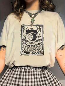 【“月亮”T恤】女士休闲“月亮”图案T恤|短袖圆领月亮星星设计春夏上衣宽松版型月亮主题服饰|星夜设计舒适圆领大码女上衣大码夏装丰满女士宽松T恤夏季上衣时尚上衣女上衣夏季上衣女士T恤衬衫夏季T恤 - 杏色 - 查看 4