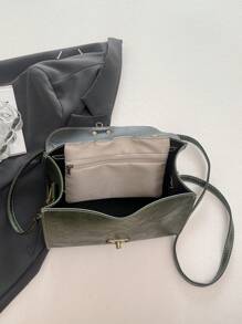 1pc Fashionable Pu Leather Embossed Handbag With Metal Lock Design, High-End Texture, Shoulder Bag Or Tote Bag - Green - View 10