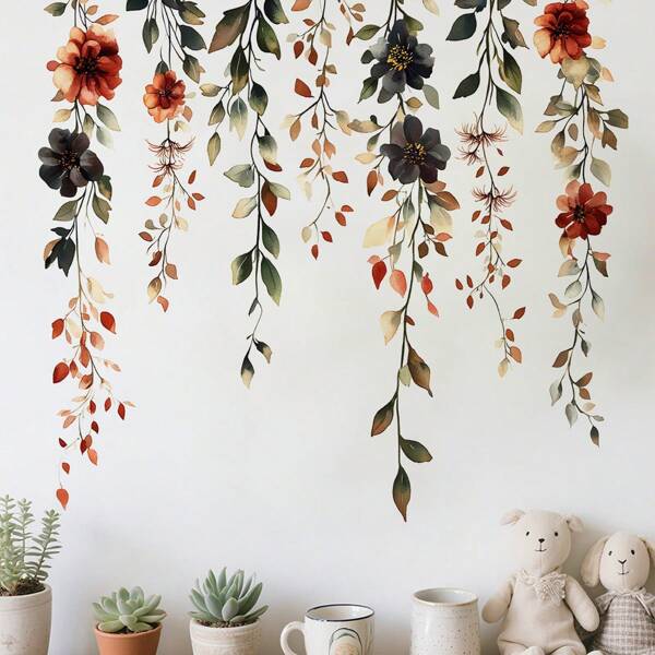1 Piece Autumn Plants Flowers Wall Decor Decal Waterproof PVC Self-Adhesive Sticker For Room, Bedroom, Living Room, Bathroom Wall Stickers, Windows, Wardrobe Home Stickers Room Decor Great For Family And Friends Thanksgiving, Housewarming, Birthday, Holiday Gifts.