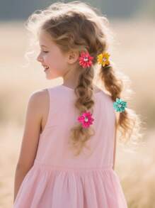 824 件/10 件套儿童粉色发饰，可爱时尚的花朵和蝴蝶结发夹，简约婴儿发带，马尾辫夹，适合所有季节 - 甜美风格，送给女孩的最佳礼物，适合所有场合 - 彩色 - 查看 6