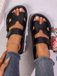 Women's Comfortable Open Toe Thick Sole Basic Flat Slide Sandals, Non-Slip, Suitable For Daily, Vacation, Casual, Beach