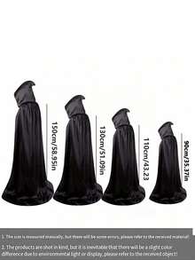 1 Set - Halloween Cloak Cape Cosplay For Adults & Kids, Black Medieval Wizard Robe, Death Priest Hooded Cloak + Matching Wig Suitable For Halloween Party - Multicolor - View 6