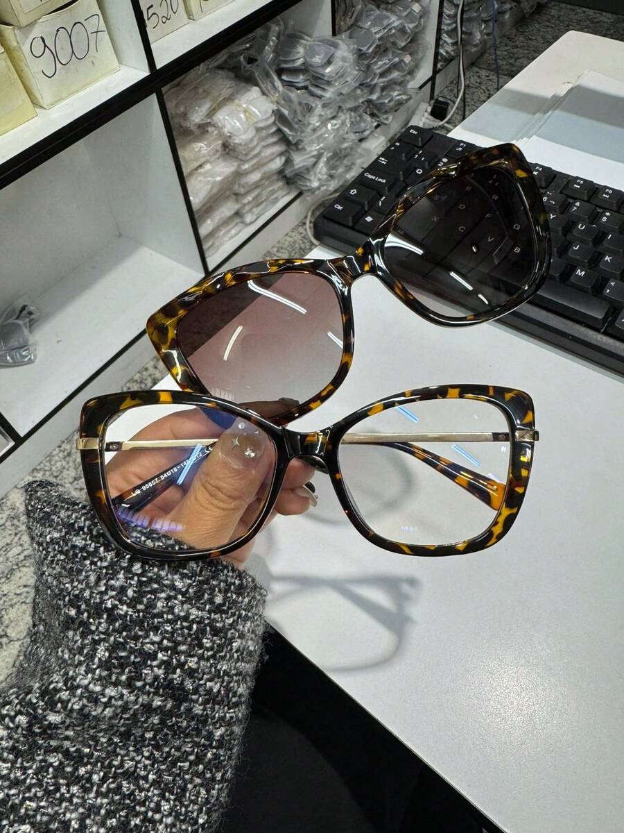 Women's 2-In-1 Clip-On Glasses Frame With Polarized Lenses 95857 - 巧克力棕 - 查看 1