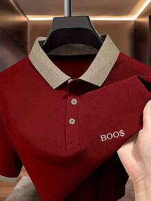 "Boss & US Dollar" Creative Design Printed Men's Polyester POLO Shirt, Summer Men's Short-Sleeved Top, Contrasting Collar Design, Simple Yet Individual, Comfortable And Wrinkle-Resistant Fabric, Whether For Daily Commuting Or Casual Gatherings, Can Easily Show The Charm Of A Handsome Man. - 酒紅色 - 查看 1