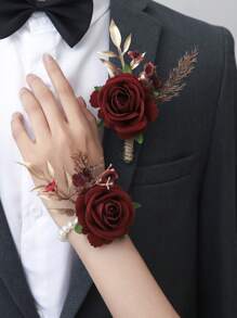 Set de 2 corsaje și brățări cu trandafir prințesă, cer înstelat, frunze aurii, mireasă elegantă, domnișoară de onoare, nuntă, sărbătoare, Halloween, decorațiuni pentru petrecere
