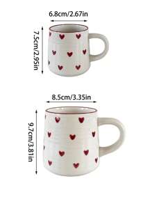 1pc 200ml/420ml Heart-Shaped Ceramic Mug, Simple & Elegant Circular Pattern Cup, Suitable For Cafe Latte, Milk, Yogurt, Oatmeal, Afternoon Tea, Couple Cup, Gift Back To School
