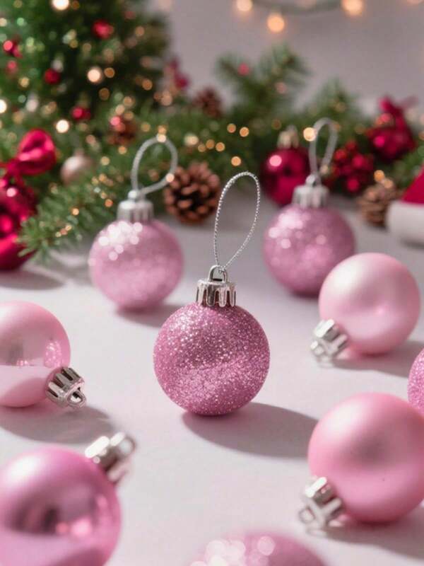 96pcs-Mini Shatterproof Christmas Balls, 3cm/1.1'' Xmas Tree Ornaments Hanging Ball For Birthday Halloween Holiday Wedding Party Decorations, Pink
