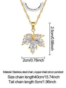 Maple Leaf Jewelry Set, Fashionable Stainless Steel Maple Leaf Necklace And Earrings Set, Luxury Maple Leaf Inlaid Zirconia, Versatile Necklace And Earring Jewelry Set