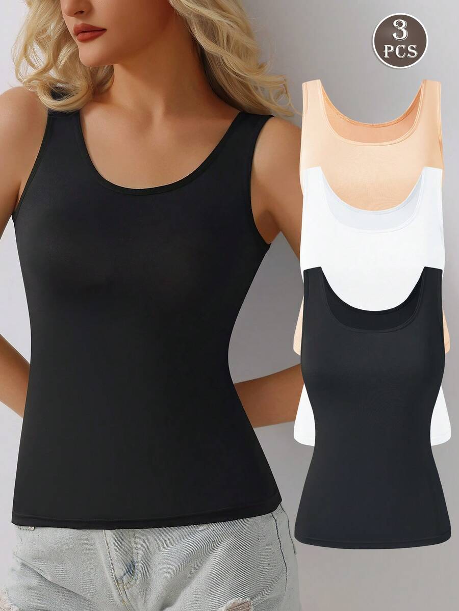 yalisi 3 piezas de tops de camisola sin mangas versátiles, de unicolor, aptos para uso diario, para todas las estaciones