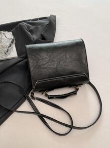 1pc Fashionable Hardware Lock Design Embossed PU Leather Handbag With High-End Style, Can Be Worn Across Body - Black - View 7