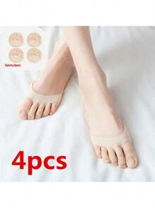 4 piezas Almohadillas para la parte delantera del pie con cinco dedos para mujeres, plantillas medias cómodas para el cuidado de los pies, insertos de calcetines con dedos antideslizantes para tacones altos