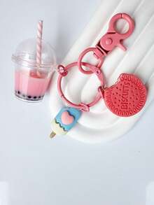 可爱钥匙扣冰淇淋珍珠奶茶饼干粉色钥匙扣，夏季旅行包配件，返校礼物，返校旅行用品 - 彩色 - 查看 18