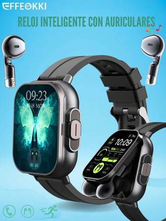  EFFEOKKI Smartwatch 2 en 1 con auriculares inalámbricos TWS, auriculares, función de llamada, medición de presión arterial, deportivo, compatible con iPhone y Android