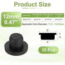 35 Stücke 12mm schwarze Hochtemperatur-Silikongummi T-förmige Stöpsel, für 11,3-12,05mm Löcher, solide wasserdichte Knopflochendkappen, für Pulverbeschichtung, Dichtungsstopfen, Rohrlöcher, Halloween- und Weihnachtsparty-Zubehör